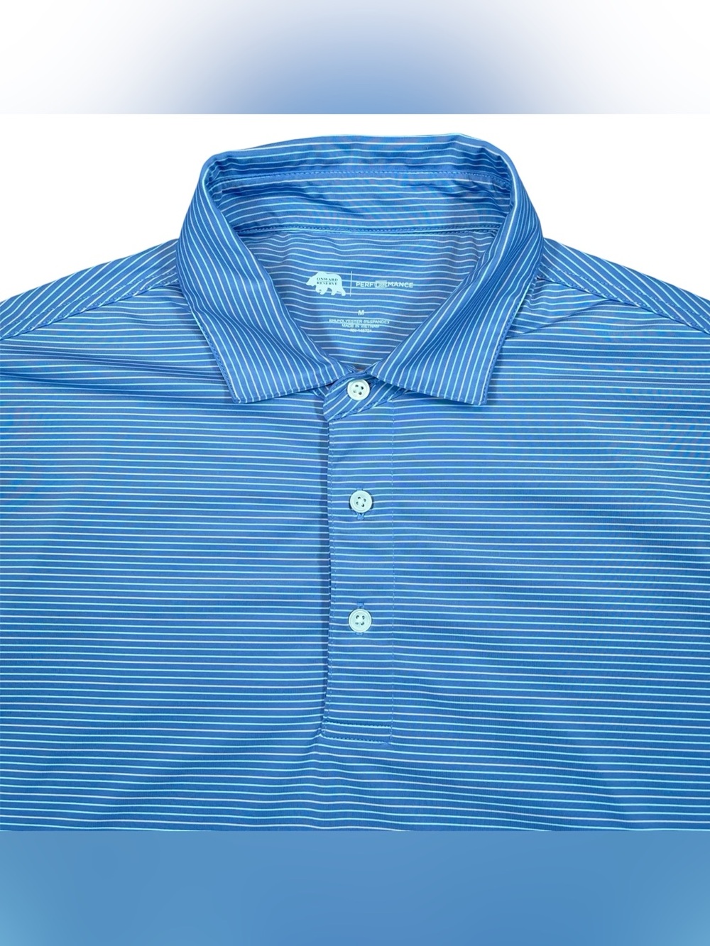 Onward Reserve Blue Stripe Performance Polo Shirt Men’s M Golf Stretch